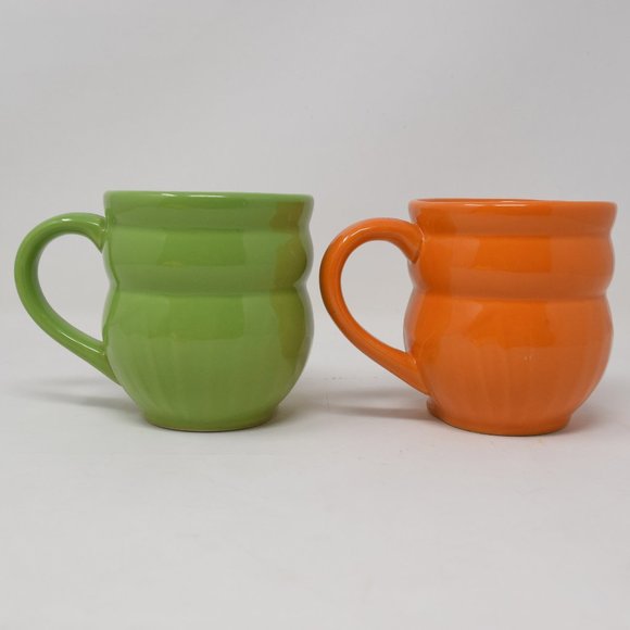 2 Owl Mugs Ceramic Orange Green 12 oz 3D Shaped Retro Boho - Picture 7 of 11